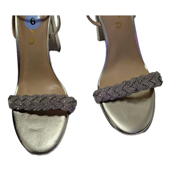 Rhinestone gold braided strappy block heel party shoes size 9 - Picture 5 of 15